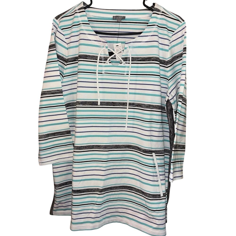 T by Talbots women’s nautical stripe tunic shirt lace-up neckline NWT (large)